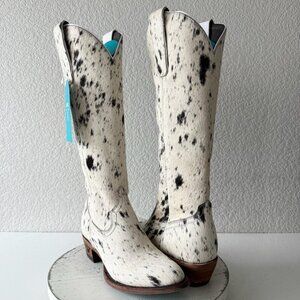 Lane Boots Womens Cowhide Cowboy Boots Tall Black Western Cow Skin Size 7.5 NEW